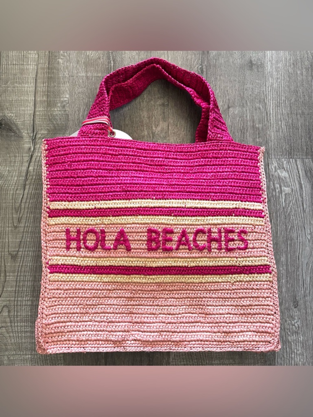Hola Beaches Pink Crochet Tote Bag